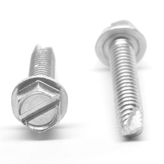 #10-32 x 3/8x22 (FT) Fine Thread Thread Cutting Screw Slotted Hex Washer Head Type 23 Low Carbon Steel Zinc Plated RKI3_I7UWQ48