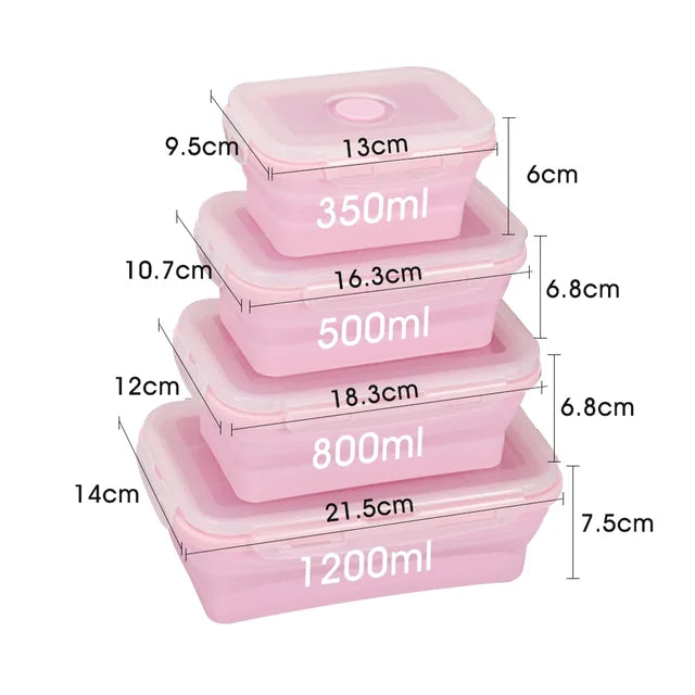 4Pcs/Set Silicone Rectangle Lunch Box Collapsible Bento Box Folding Food Container Bowl 300/500/800/1200Ml for Dinnerware